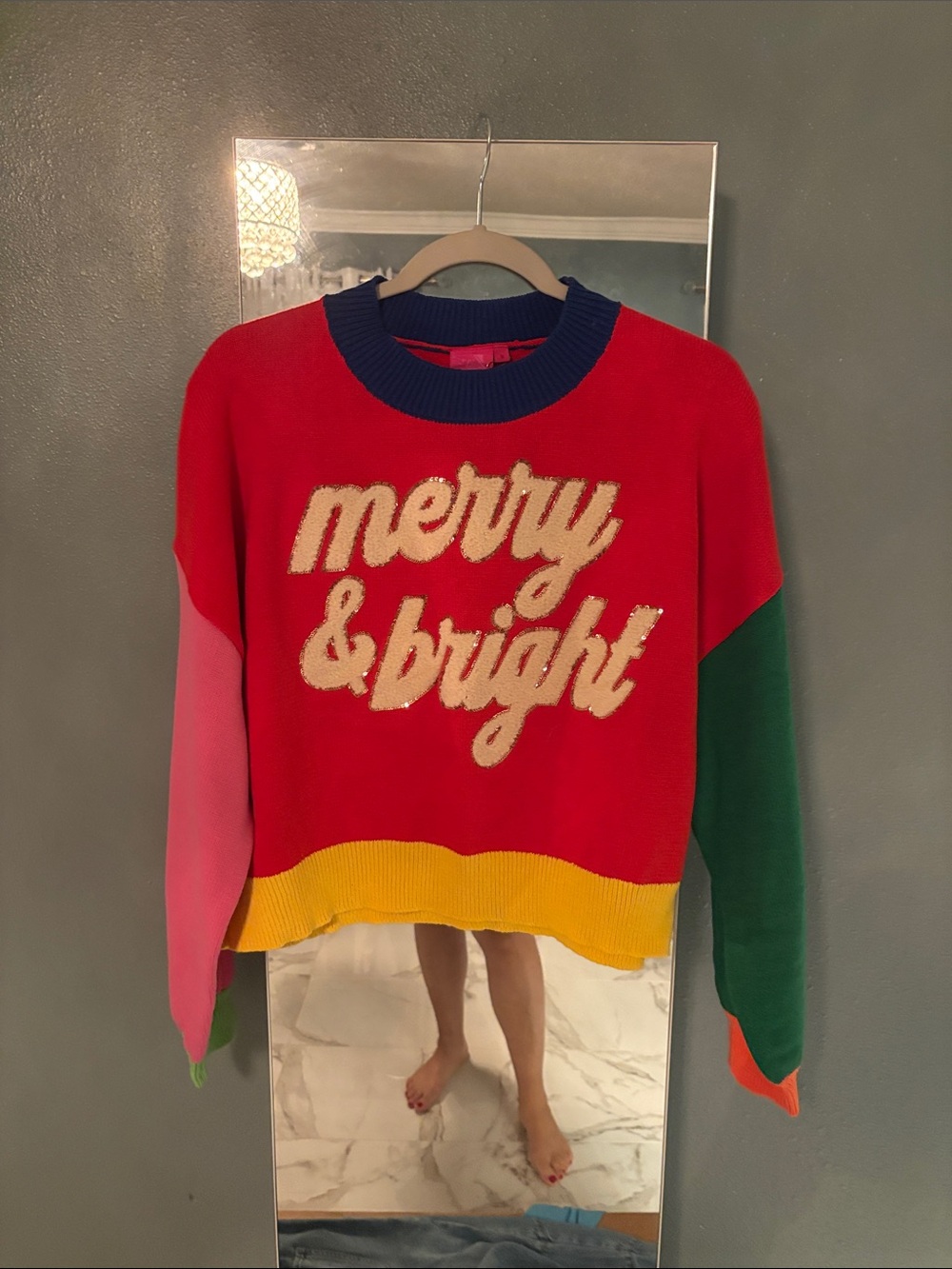 Merry & Bright Colorblock Christmas Sweater - Red